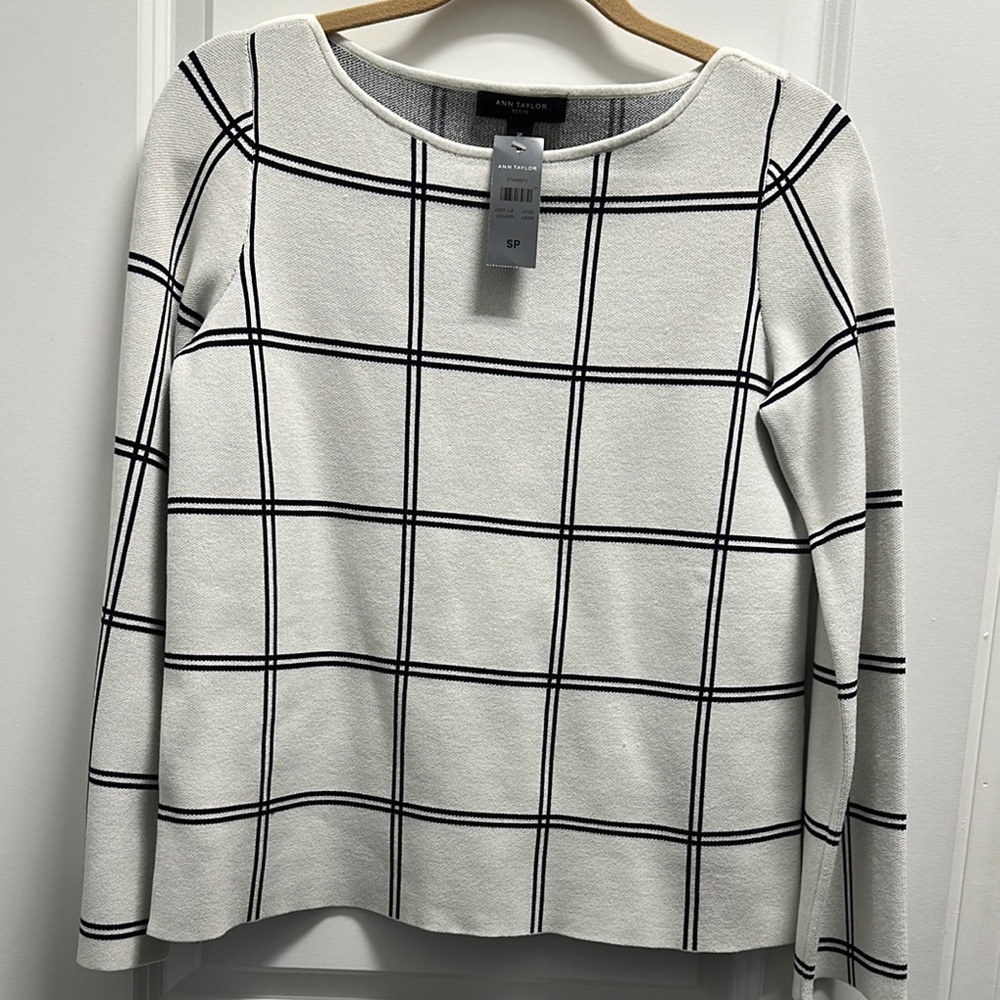 Ann Taylor White and Black Plaid Women's Top - Picture 1 of 4